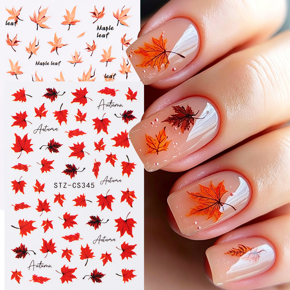 Nail Art Orange - 2 Buah Stiker Seni Kuku Daun