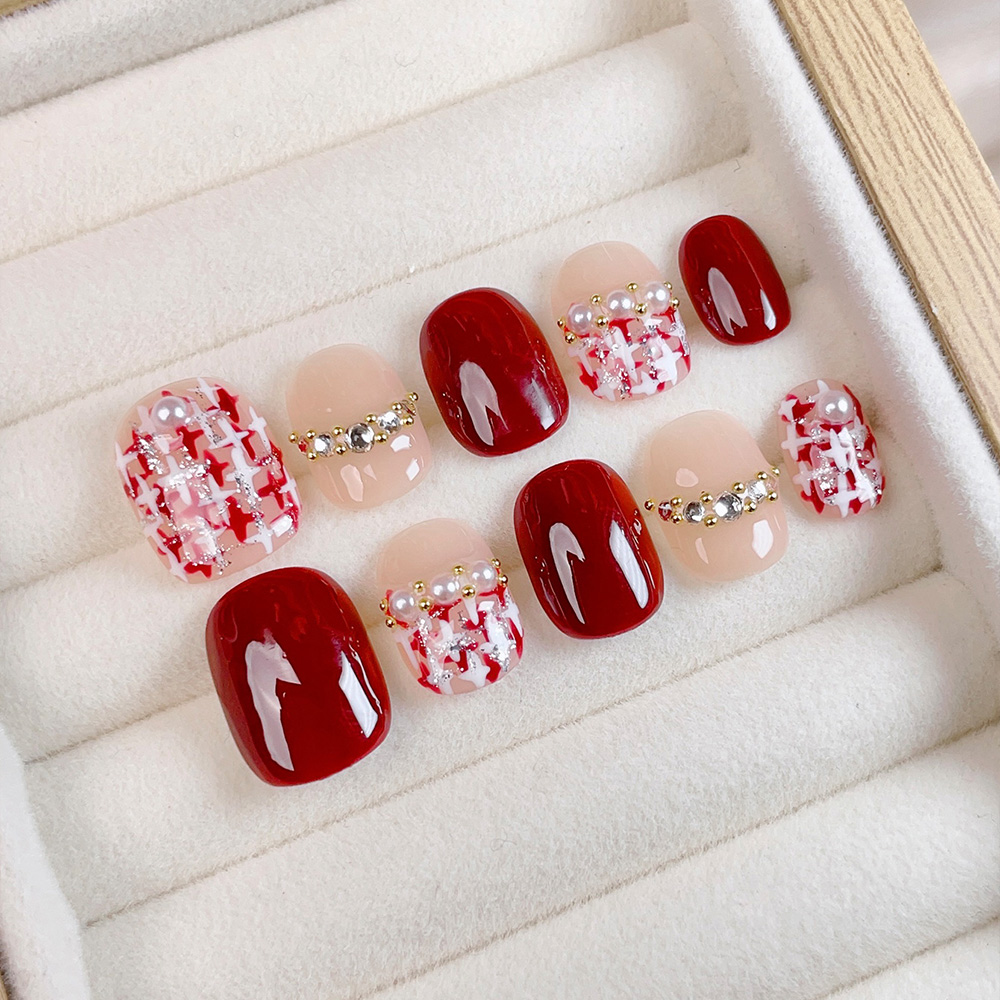 Nail Art Press On - 10pcs Kuku Palsu Pendek Persegi Bulat