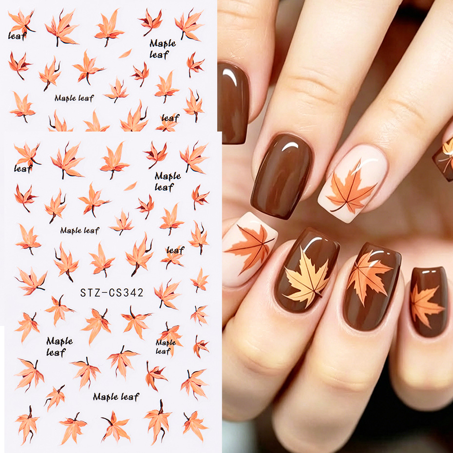 2 Buah Stiker Seni Kuku Daun M - Nail Art Orange ulasan dan harga