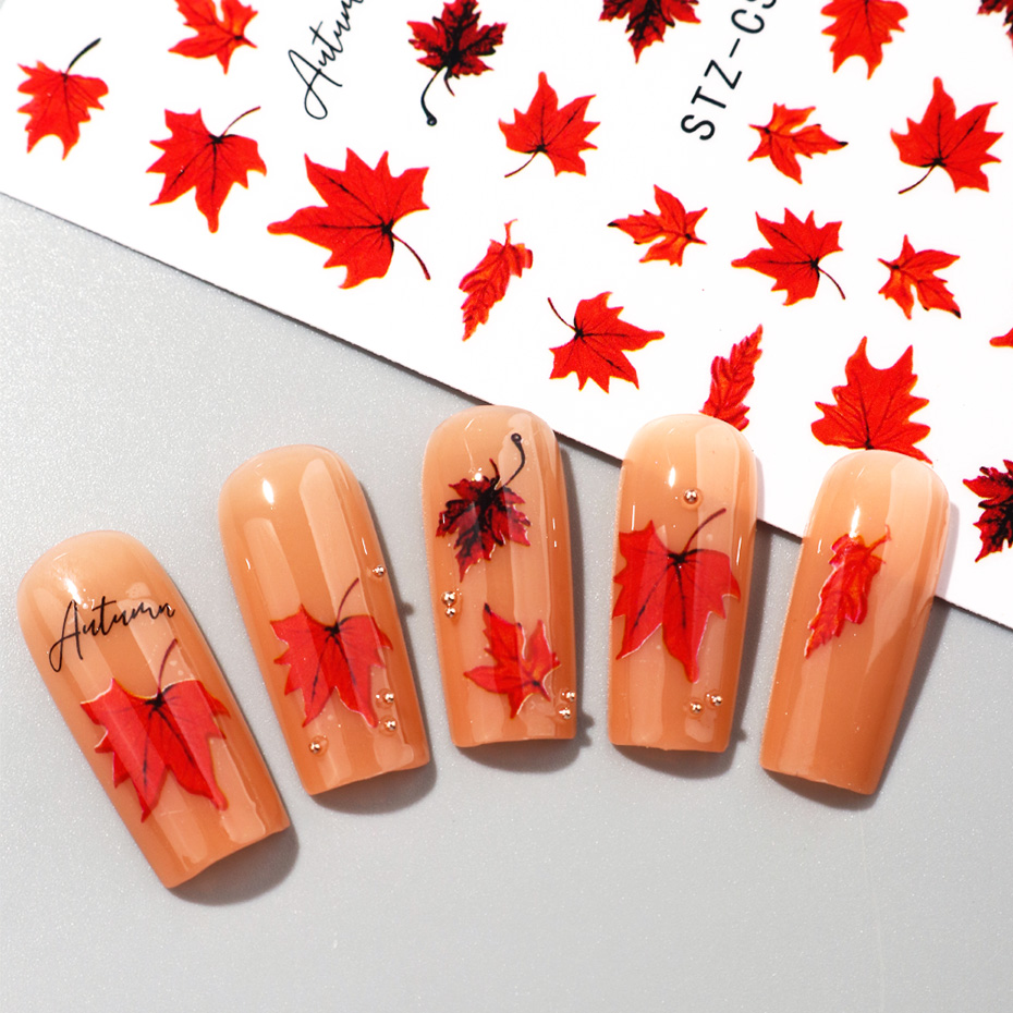 2 Buah Stiker Seni Kuku Daun M - Nail Art Orange ulasan dan harga