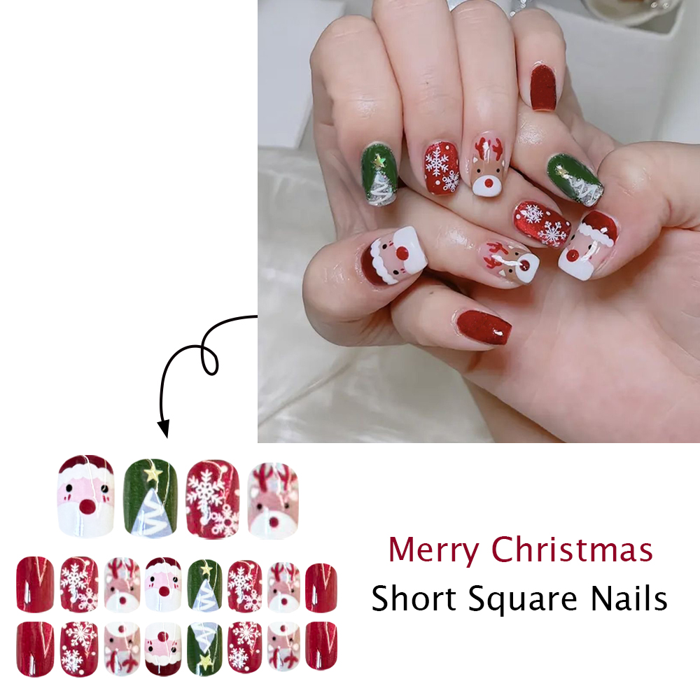 Kuku Palsu Natal Motif Santa,  - Nail Art Press On ulasan dan harga