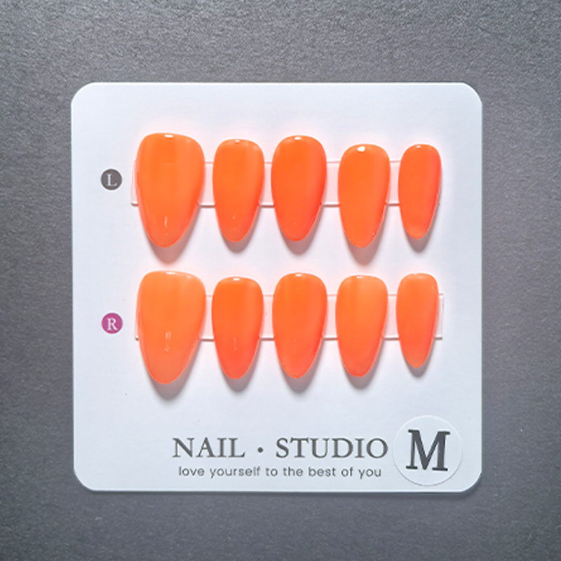 10pcs Kuku Palsu Almond Press- - Nail Art Orange ulasan dan harga