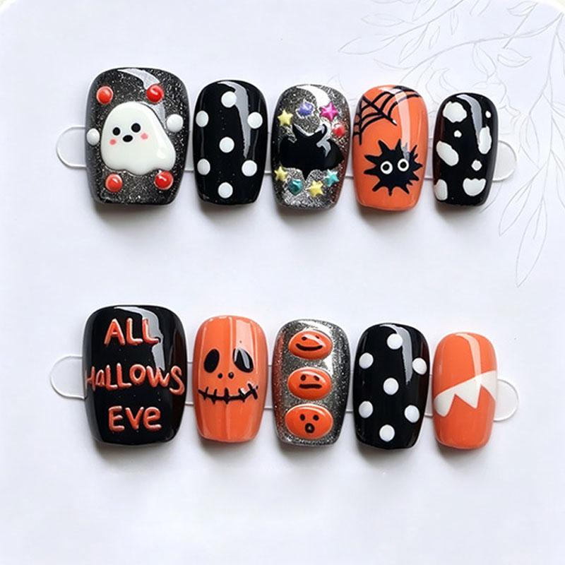 10Pcs Stiker Kuku Halloween Mo - Nail Art Press On ulasan dan harga